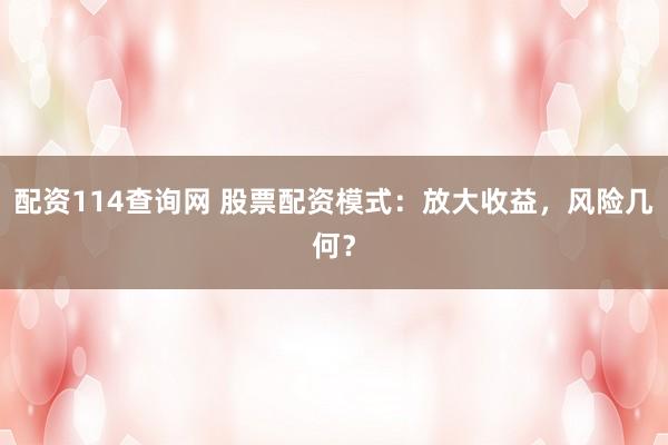 配资114查询网 股票配资模式：放大收益，风险几何？