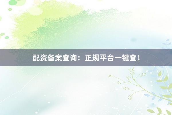 配资备案查询：正规平台一键查！