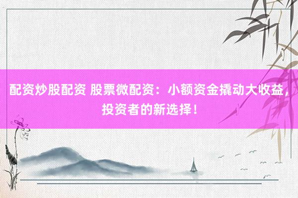 配资炒股配资 股票微配资:小额资金撬动大收益,投资者的新选择!