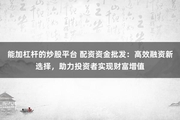 能加杠杆的炒股平台 配资资金批发：高效融资新选择，助力投资者实现财富增值