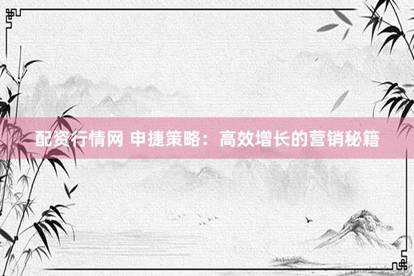 配资行情网 申捷策略：高效增长的营销秘籍